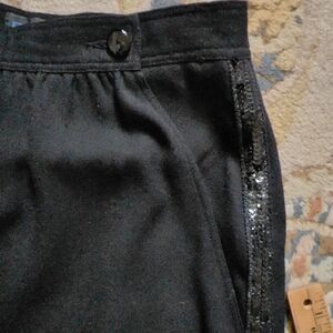 Vintage Escada Black Sequin Side Trim High-Waist Skirt Wool